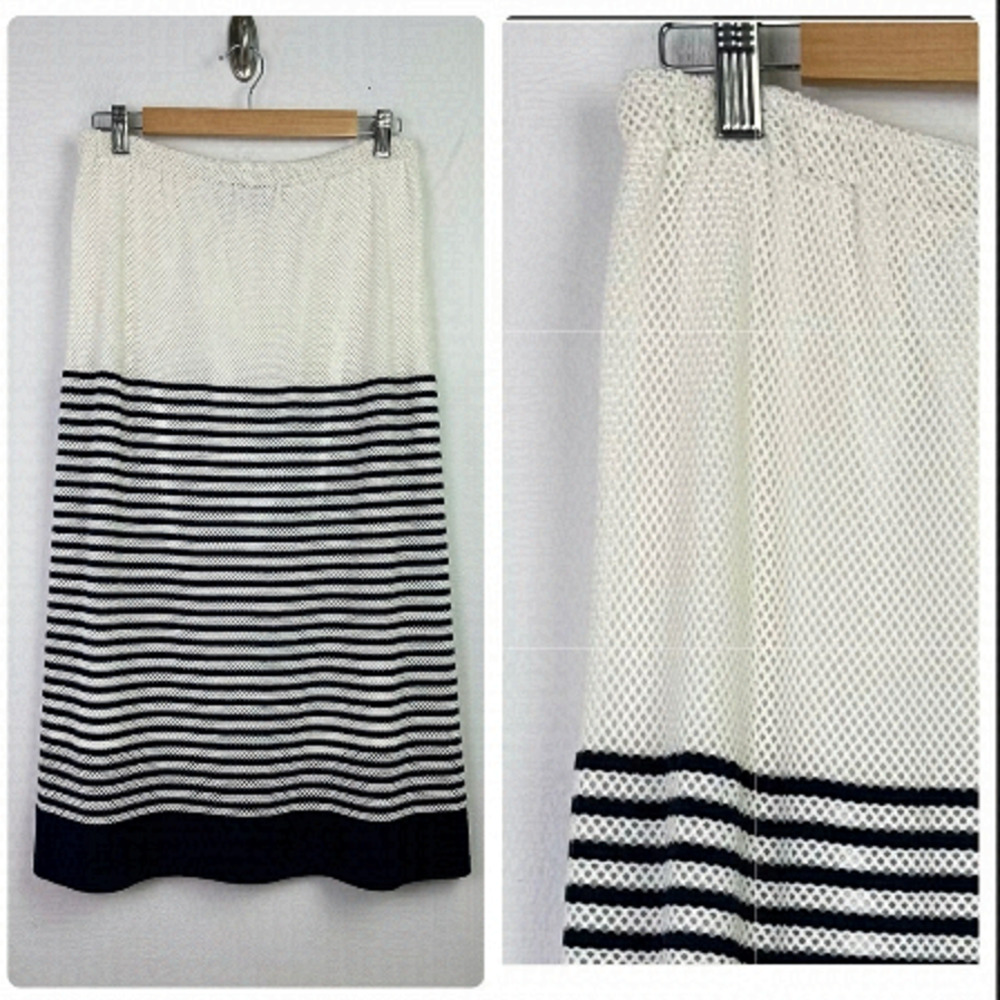 VITTORIA Giovani Fishnet Crochet Colour Block Striped Maxi Skirt EU46/US2X